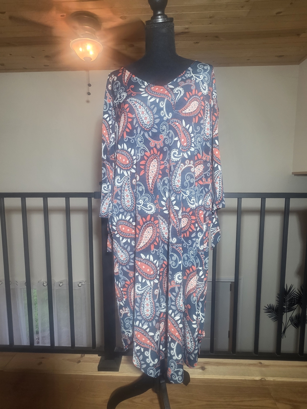 Sew In Love Navy and Coral Paisley Dress (SIZE L)